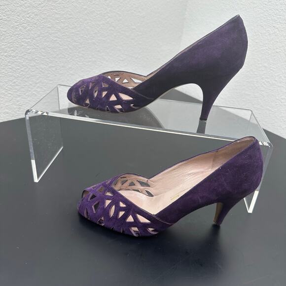 Vintage Bruno Magli Purple Suede Cutout Peep Toe Heels Pumps Italy Womens 6B - Picture 4 of 10